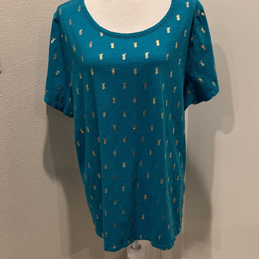 Lane Bryant Teal Tee with Gold Pineapple Print Size 22/24